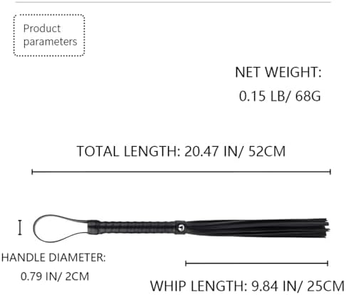 20 Inch Black Faux Leather Whip, Equestrian Horse Flogger Horse Riding Crop Whip, Spanking Flogger for Cosplay BDSM Bedroom Play Adult Sex Toy for Couples Flirting Bondage Punish