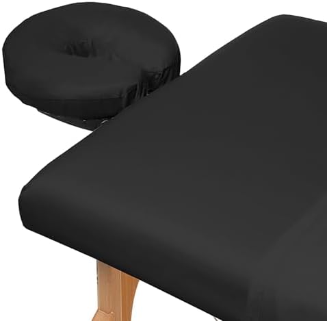 Saloniture 3-Piece Microfiber Massage Table Sheet Set - Premium Facial Bed Cover - Includes Flat and Fitted Sheets with Face Cradle Cover - Black