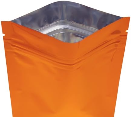 QQ Studio 100pcs Double-Sided Glossy Metallic Mylar Flat Packaging QuickQlick™ Bags (3.3" x 5.1", Glossy Orange)