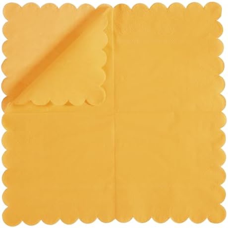 200 Pack Cocktail Napkin 2-Ply Scalloped Edged Dessert Napkins Folded 5 x 5 Inches Disposable Napkins for Dinner Wedding Birthday Party Bridal Anniversary Reception Event (Yellow)