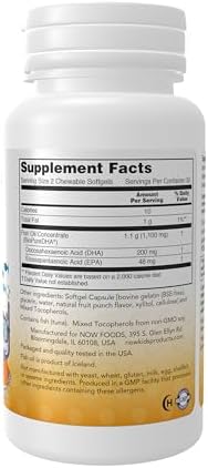 NOW Foods Supplements, DHA Kids 100 mg, Supports Brain Health*, Fruit Flavor, 60 Chewable Softgels, packaging may vary