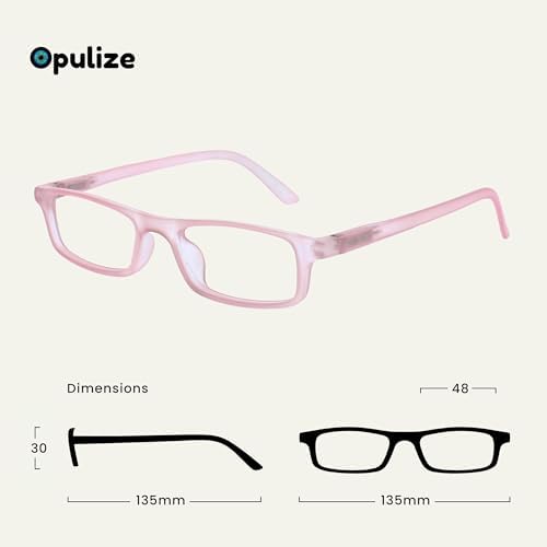 OPULIZE TED Reading Glasses for Women Men, Lightweight Narrow Rectangular Matt Frame with Spring Hinges, Baby Pink +2.00 (Pack of 2)