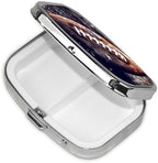 American Football Pill Box for Pocket or Purse, 2 Compartment Small Pill Case, Portable Travel Pill Organizer Daily Pill Container with Mirror Metal Medicine Case Unique Gift