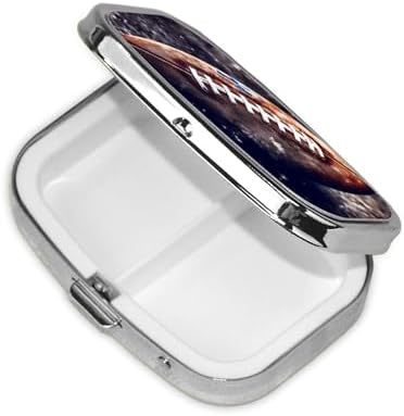 American Football Pill Box for Pocket or Purse, 2 Compartment Small Pill Case, Portable Travel Pill Organizer Daily Pill Container with Mirror Metal Medicine Case Unique Gift