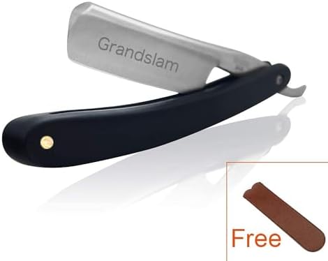Grandslam Pro Natural Wooden Handle 420 Steel Straight Razor, 2 Layers Long Leather Canvas Strop, Sharpening Stone,2 Side Grit 3000 Waterstone Knife Sharpener