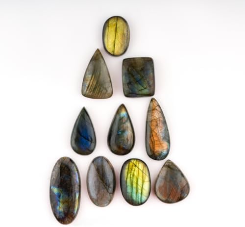 10pcs Wholesale Natural Labradorite Gemstones Cabochon, Bulk Spectrolite Polished Stones, DIY Jewelry Making, Chakra Healing Crystals, Wire Wrapping, Assorted Loose Supply