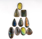 10pcs Wholesale Natural Labradorite Gemstones Cabochon, Bulk Spectrolite Polished Stones, DIY Jewelry Making, Chakra Healing Crystals, Wire Wrapping, Assorted Loose Supply