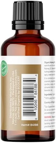 Viva Doria Nutmeg Essential Oil, USDA Certified, Organic Nutmeg Oil, 100% Pure, Natural Essential Oil, Undiluted, for Aromatherapy | Food Grade, 30 mL (1 Fluid Ounce)