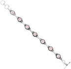 Round Shape Natural & Synthetic Gemstones Silver Plated Bracelets for Women - Vintage Bohemian Style Handmade Birthstone Adjustable Link Bracelet Jewelry Gifts for Wedding Anniversary Mother's Day