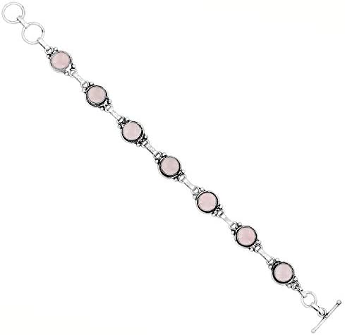 Round Shape Natural & Synthetic Gemstones Silver Plated Bracelets for Women - Vintage Bohemian Style Handmade Birthstone Adjustable Link Bracelet Jewelry Gifts for Wedding Anniversary Mother's Day
