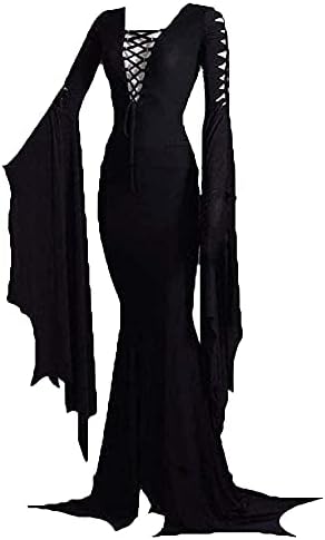 Women's Morticia Floor Dress Costume Adult Women Gothic Witch Vintage Dress