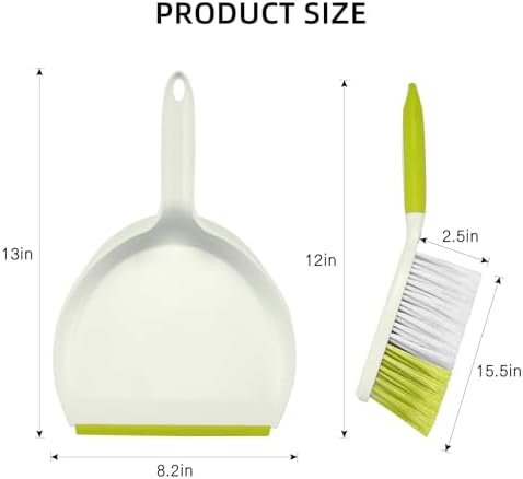 NACENA Dust Pan and Brush Set, Large Hand Broom and Dustpan Set Large Brush and Dustpan Set for Camping Broom and Dustpan Combo for Daily Cleaning Pet Hair Office Home Car, Yellow & Green