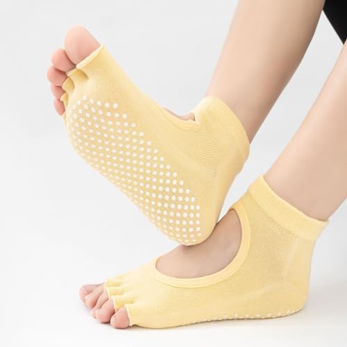 2 Pairs Toeless Yoga Socks Non-Slip Grips for Pilates Ballet Dance Barefoot Workout Cotton Open Toe Sports Socks