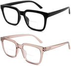 2 Pack Bifocal Reading Glasses for Women Men Oversized Clear Top Bi-focal Readers Progressive Dual-focus Glasses