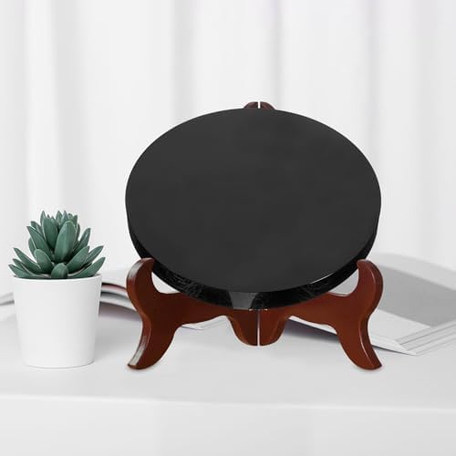 VOSAREA Obsidian Scrying Mirror Natural Black Obsidian Stone Circle Disc Round Plate Feng Shui Mirror with Stand for Divination Meditation Healing Feng Shui (12CM)