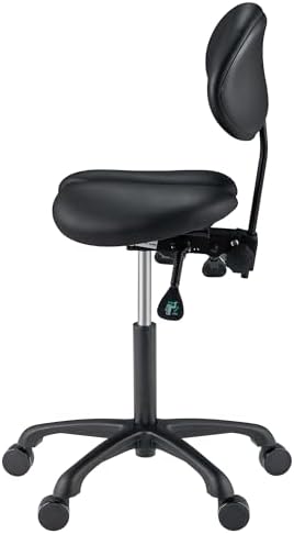 Master Massage Berkeley Ergonomic Saddle Stool - Two Split Seat Stool - Hydraulic Swivel Rolling Seat & Saddle Posture Correction Chair with Backrest - Black