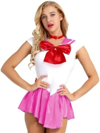 PVC Faux Leather Short Sleeve Flared Sailor Mini Dress Halloween Clothes for Cosplay Costume