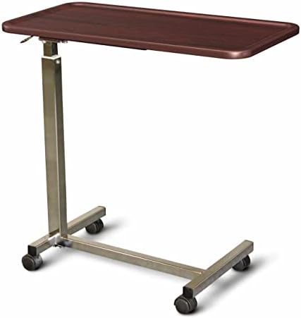 Medline at Home 150 Series Thermofoil Overbed Table, Mahogany - Adjustable Height, Tilting Surface - Ideal for Hospital & Nursing Home Use