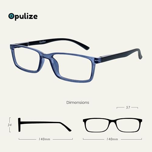 OPULIZE SEE Reading Glasses with Blue Light Blocking for Women and Men, Narrow Frame, Spring Hinges, Computer Gaming Glasses, Blue,Grey +1 (Pack of 2)