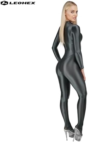 LEOHEX Full Bodysuit Womens Shiny Zentai Upgraded Fabric High Elastic Spandex Catsuit Soft & Comfortable