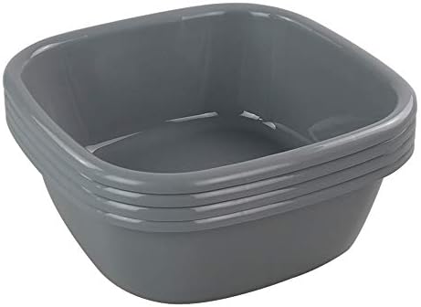 Idotry 4-Pack Baby Small Wash Basin, Gray Plastic Square Dish Pan, 8 Quart