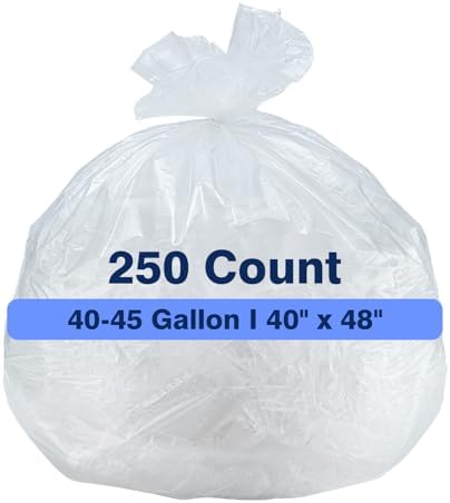 40-45 Gallon Clear Trash Can Liners - 250 Count Bulk, 40'' x 48'', High Density Garbage Bags for Outdoor, Recycling, Commercial, and Industrial Use