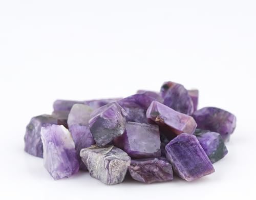 CRYSTALIS 25pcs Natural Charoite Raw Crystals, Loose Gemstone Wholesale Bulk Rough Jewelry Making Supply, Chakra & Healing Raw Stones, Wire Wrapping, DIY, Gem Collection, Size : 5-8mm