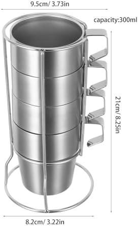 NUOBESTY Stackable Double Wall Stainless Steel Coffee Mugs and Tea Cups Set 300ml Insulated Drinking Cups with Handle with Rack Spill-resistant Hot and Cold Beverage