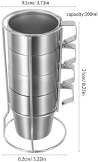 NUOBESTY Stackable Double Wall Stainless Steel Coffee Mugs and Tea Cups Set 300ml Insulated Drinking Cups with Handle with Rack Spill-resistant Hot and Cold Beverage