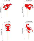 24Pcs Crawfish Cupcake Toppers Lobster Cupcake Food Picks Bridal Shower Bachelorette Sea Animal Theme Baby Shower Kids Birthday Party Cake Decorations Supplies - Red Glitter