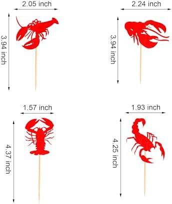 24Pcs Crawfish Cupcake Toppers Lobster Cupcake Food Picks Bridal Shower Bachelorette Sea Animal Theme Baby Shower Kids Birthday Party Cake Decorations Supplies - Red Glitter