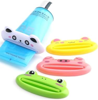 Cartoon Animal Plastic Frog Cat Panda Pig Shaped Toothpaste Cream Squeezers - Pack of 4 Mix Designs