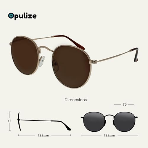OPULIZE SOL Reading Sunglasses for Women Men,Tinted Lens with UV400 Protection,Scratch Resistant Round Metal frame with Spring Hinges, Matt Gold With Dark Brown Tips +2 (Pack of 1)