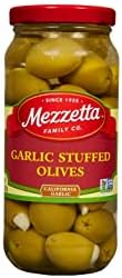 Mezzetta Garlic Stuffed Olives - Greek Green Olives with Fresh Garlic from California - Savory Flavor for Grilled Steak and Appetizers - 100% Natural Gourmet Snack Non-GMO - 10 Oz Jar - Pack of 6