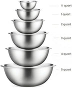 FineDine Stainless Steel Mixing Bowls Set, Dishwasher Safe, 6 Piece Metal Mixing Bowls For Kitchen, Nesting, Large, Small, Big Food Prep, Cooking, Baking