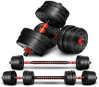 Mobiclinic® Fitness, Adjustable Dumbbell, 2 in 1, ExtenFit, 2-20kg, Includes Dumbbells and Padded Extension Bar, Non-Slip Nuts, Steel, Home Gym
