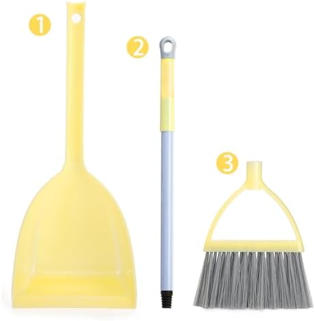 Nicunom Set of 4 Mini Broom with Dustpan for Kids, Children Broom and Dustpan Set Cleaning Set Boys Girls Little Housekeeping Helper Set for Kitchen Bathroom Pet