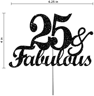 Fabulous & 25 Black Glitter Cake Topper, 25th Birthday Party Decorations Ideas, Premium Quality Decoration, Sturdy Doubled Sided Glitter, Acrylic Stick. Made in USA