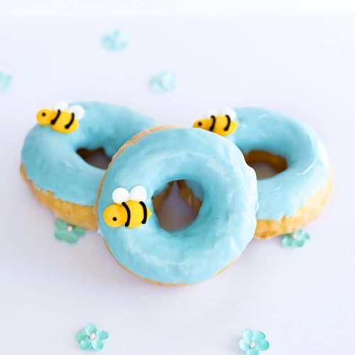 12 Jumbo Icing Bees – Edible Sugar Decorations for Cakes, Cupcakes, Cookies – Handmade Bee Cake Toppers – Yellow and Black – By Simply Sucré (12 Bees)