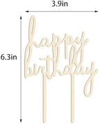 Wooden Happy Birthday Cake Topper, Double-Sided Wooden Cursive cake Toppers Birthday Party Decoration Supplie Cake Sign Party Banner-For Man Woman -baby shower