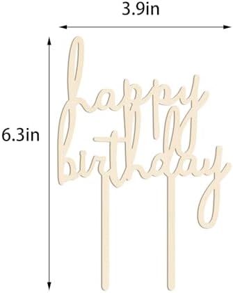 Wooden Happy Birthday Cake Topper, Double-Sided Wooden Cursive cake Toppers Birthday Party Decoration Supplie Cake Sign Party Banner-For Man Woman -baby shower