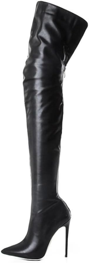 YING LAN Over the Knee High Boots for Women Sexy Zipper Pointed Toe High Heel Faux Leather Surgical Stretch Riding Thigh High Boots