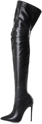 YING LAN Over the Knee High Boots for Women Sexy Zipper Pointed Toe High Heel Faux Leather Surgical Stretch Riding Thigh High Boots