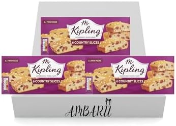 AMBARII Mr Kipling Country Slices, Traditional British Cake with Fruit, 6 Count Per Box, Triple Pack Bundle