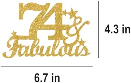 74 & Fabulous Cake Toppers Gold Glitter, Happy 74th Birthday Cake Topper Cheers to 74 Years Old Bday Decoration, Seventy-four and Fabulous Cake Decorations for 74 Birthday Anniversary Party