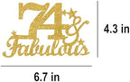 74 & Fabulous Cake Toppers Gold Glitter, Happy 74th Birthday Cake Topper Cheers to 74 Years Old Bday Decoration, Seventy-four and Fabulous Cake Decorations for 74 Birthday Anniversary Party