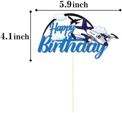 Airplane Birthday Cake Topper,Airplane Aircraft Plain Travel Themed Happy Birthday Cake Decor, Time Flies Kids Boy Girl Baby Shower Party Decoration