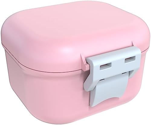 ARGOMAX Leak Proof Denture Bath Cup, Portable Soaking Denture Box, Denture Bath Case with Strainer, for Dentures and Braces (Pink + White).