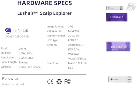 lushair Wireless Hair Analyzer, Hair Follicle Tester, Scalp Microscope, 16 Hair Tests, AI Smart Analysis Provides Care Plan