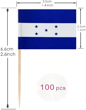100 Pac Honduras Flag Honduran Toothpick Flags, Cocktail Picks Mini Stick Cupcake Toppers Country Picks Party Decoration Celebration Cocktail Food Bar Cake Flags
